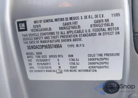 2006 Chevrolet Hhr Lt из США, поврежденный, VIN 3GNDA23P96S574964